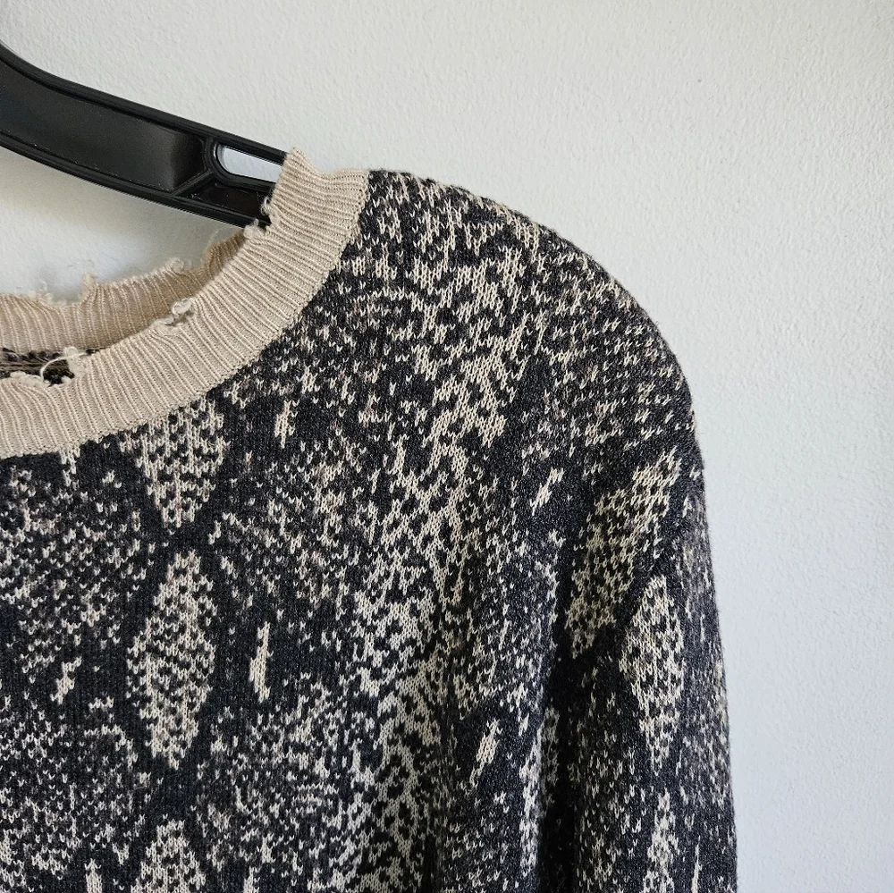 Fate Snakeskin Print Distressed Sweater